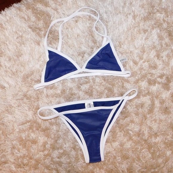 blue bikini white trim